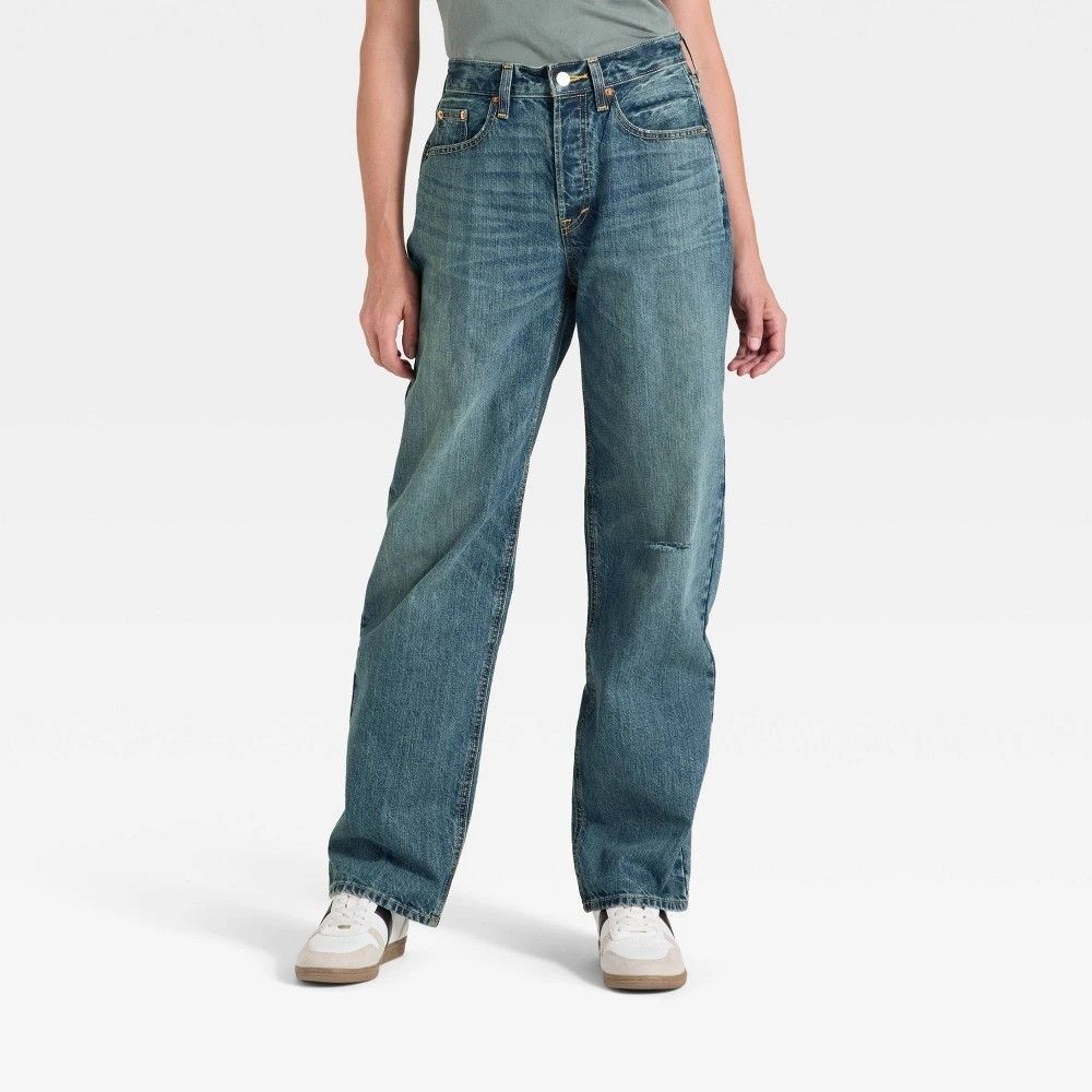 Universal Thread Womens Mid Rise 90s Baggy Jeans Relaxed Dark Wash Size 16 short